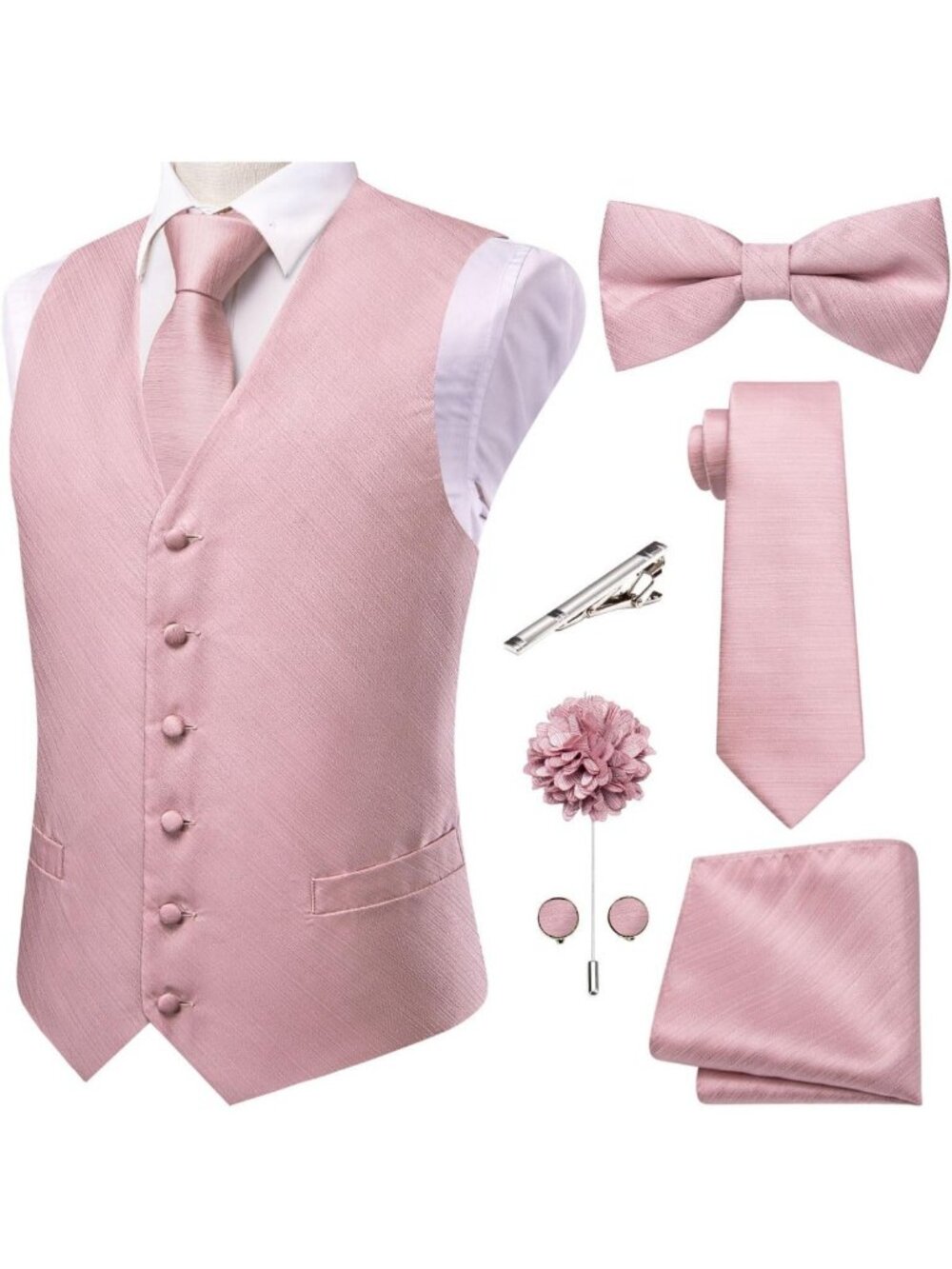 Men's Formal Paisley Silk Vest & Bowtie Set - 7-Piece Jacquard Ensemble